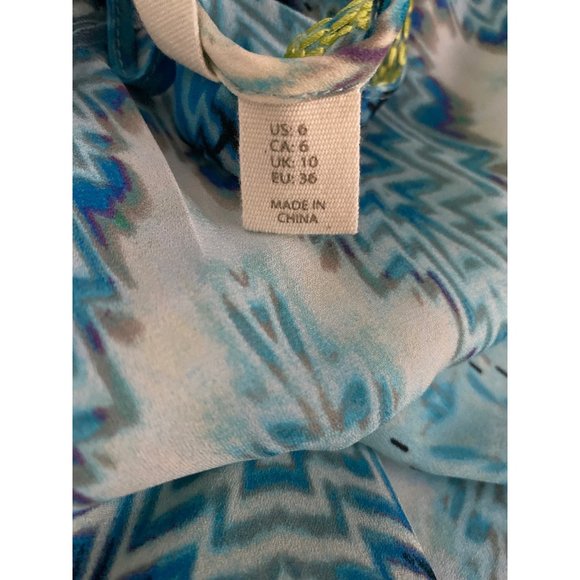 Kenji 6 Maxi Dress Watercolor Chevron Blue Ivory Multicolor Embrioider Trim Cute - Picture 7 of 9